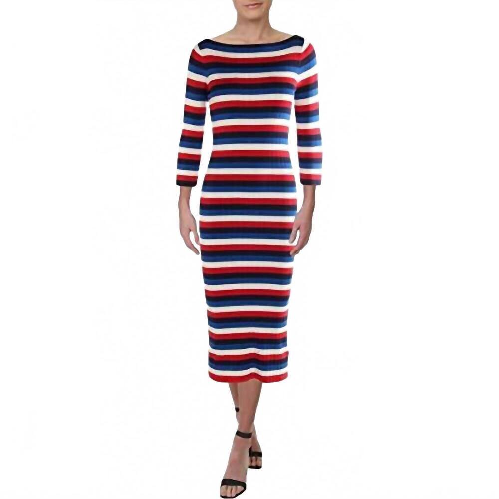 NEW RALPH LAUREN razella striped three quarter sleeve sweater dress in multi